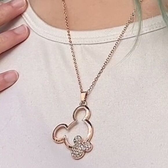 Rose Gold and White Diamond Cubic Zirconia Mickey Mouse Pendant Necklace - Picture 7 of 7